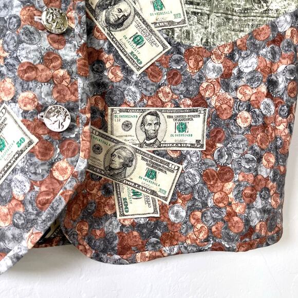 Handmade Money Vest Wearable Art Sz L US Dollar Bills Coins Teacher Accountant - Picture 6 of 9
